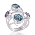 Blue Topaz &amp; Amethyst Double Stone Ring in Sterling Silber Einzigartiger Geschenk Ring